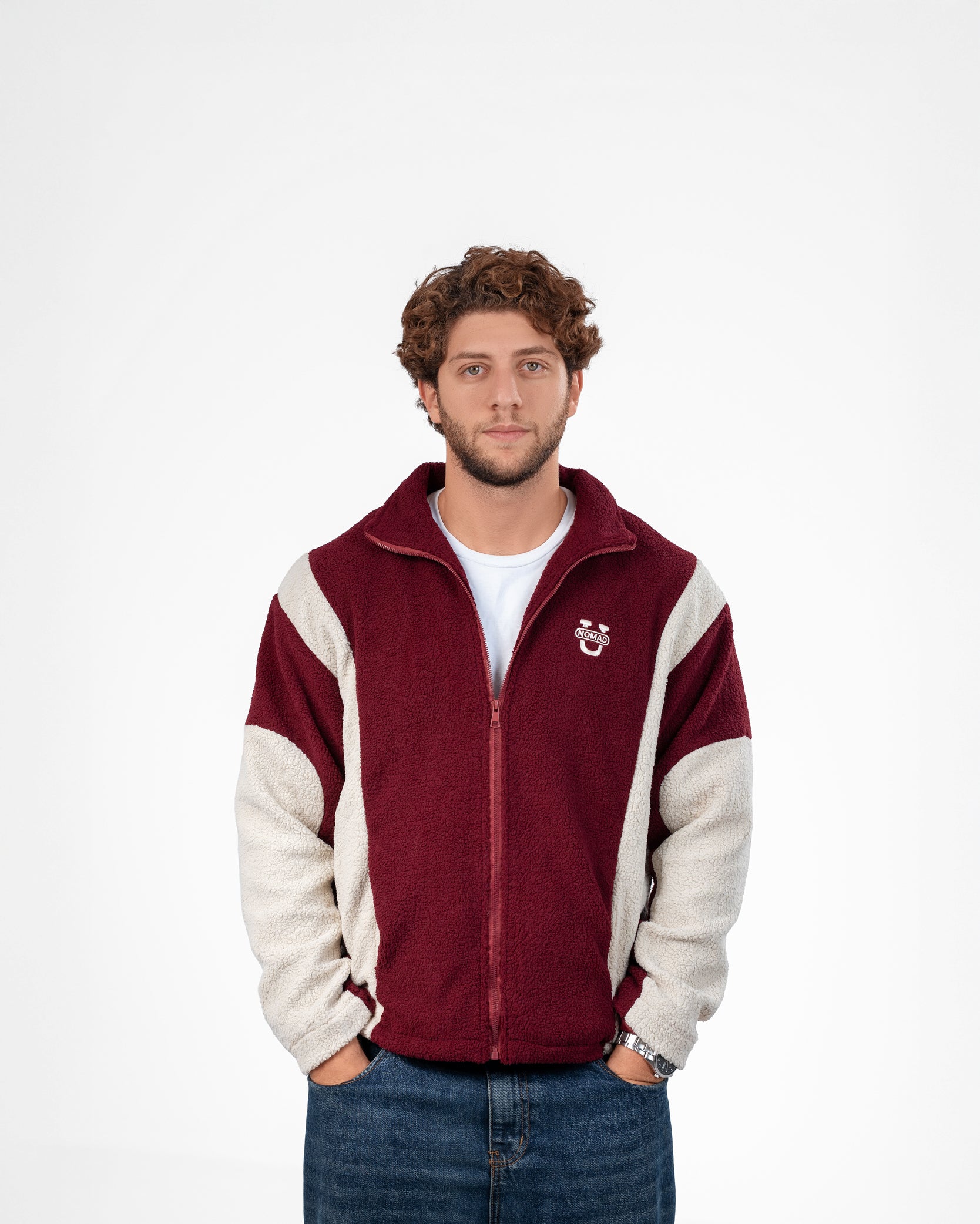 Fleece Jacket - Burgundy/Cream